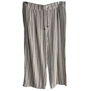 LAND n SEA Linen Blend Striped Tan/White Wide Leg Pants Size XL -- COASTAL VIBES